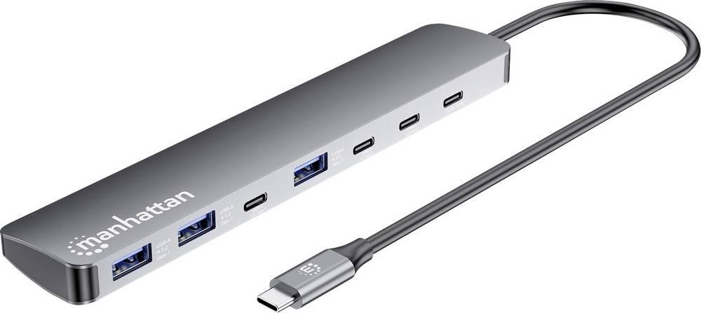 Manhattan USB-C Dock/Hub, Ports (x7): USB-A (x3) and USB-C (x4), with