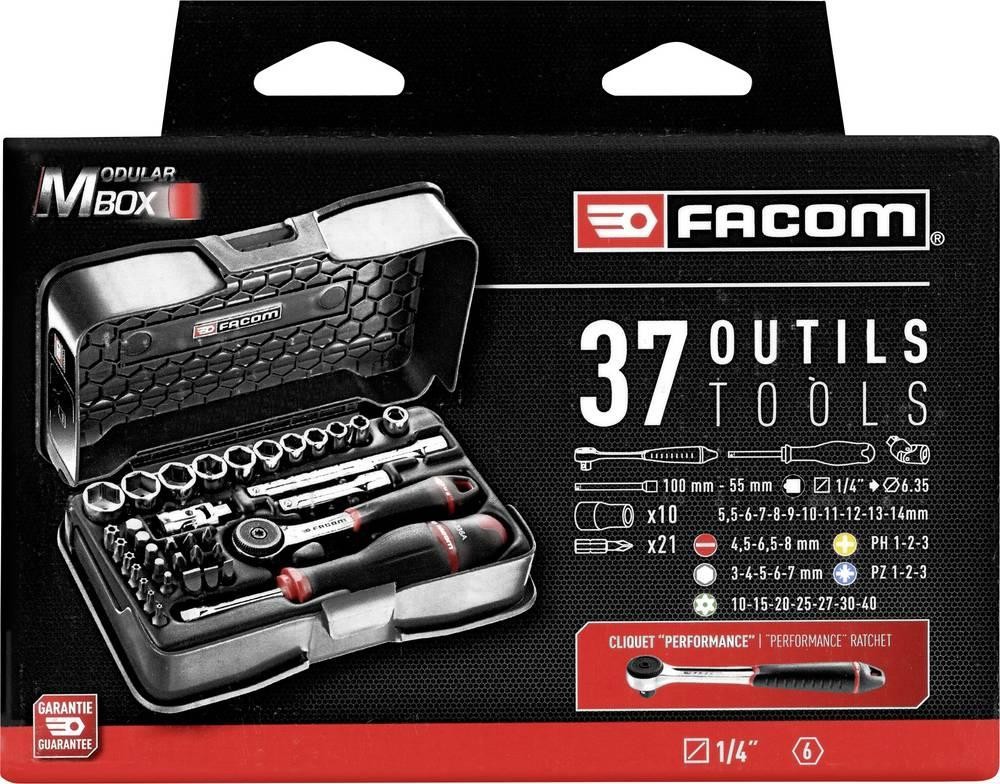 Facom 37-Piece Metric 1/4 in Standard Socket/Bit Set with Ratchet, 6