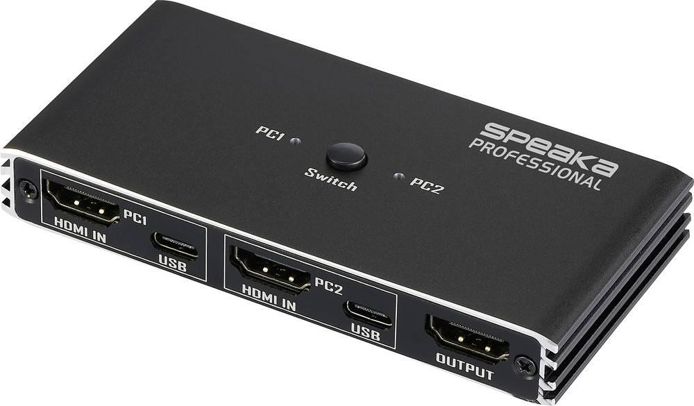 SpeaKa Professional HDMI 2.0 Slim KVM 2X1 USB2.0 +IR, Black HDMI-