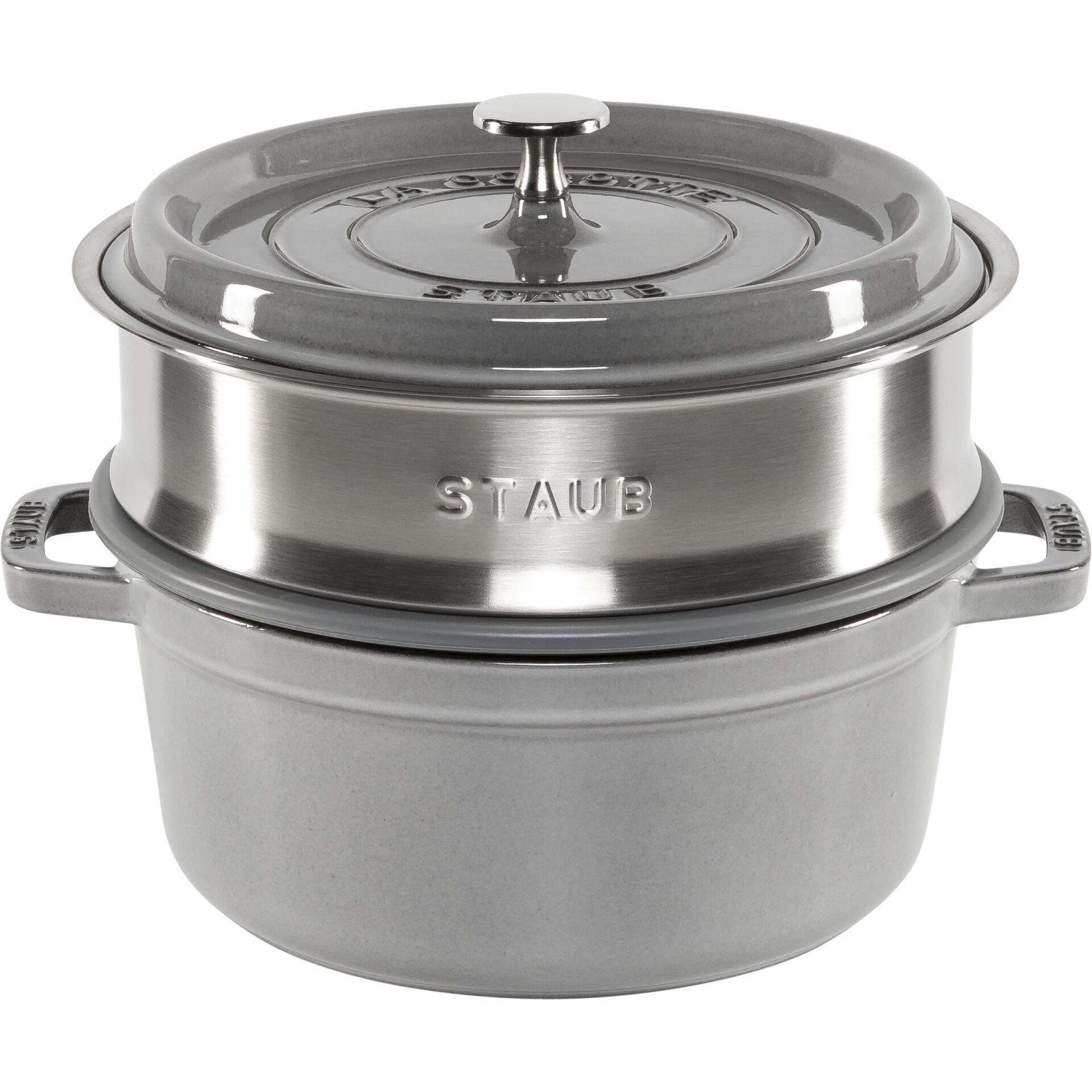 Staub La Cocotte 24cm rund, with Dämpfeinsatz, graphitgrau