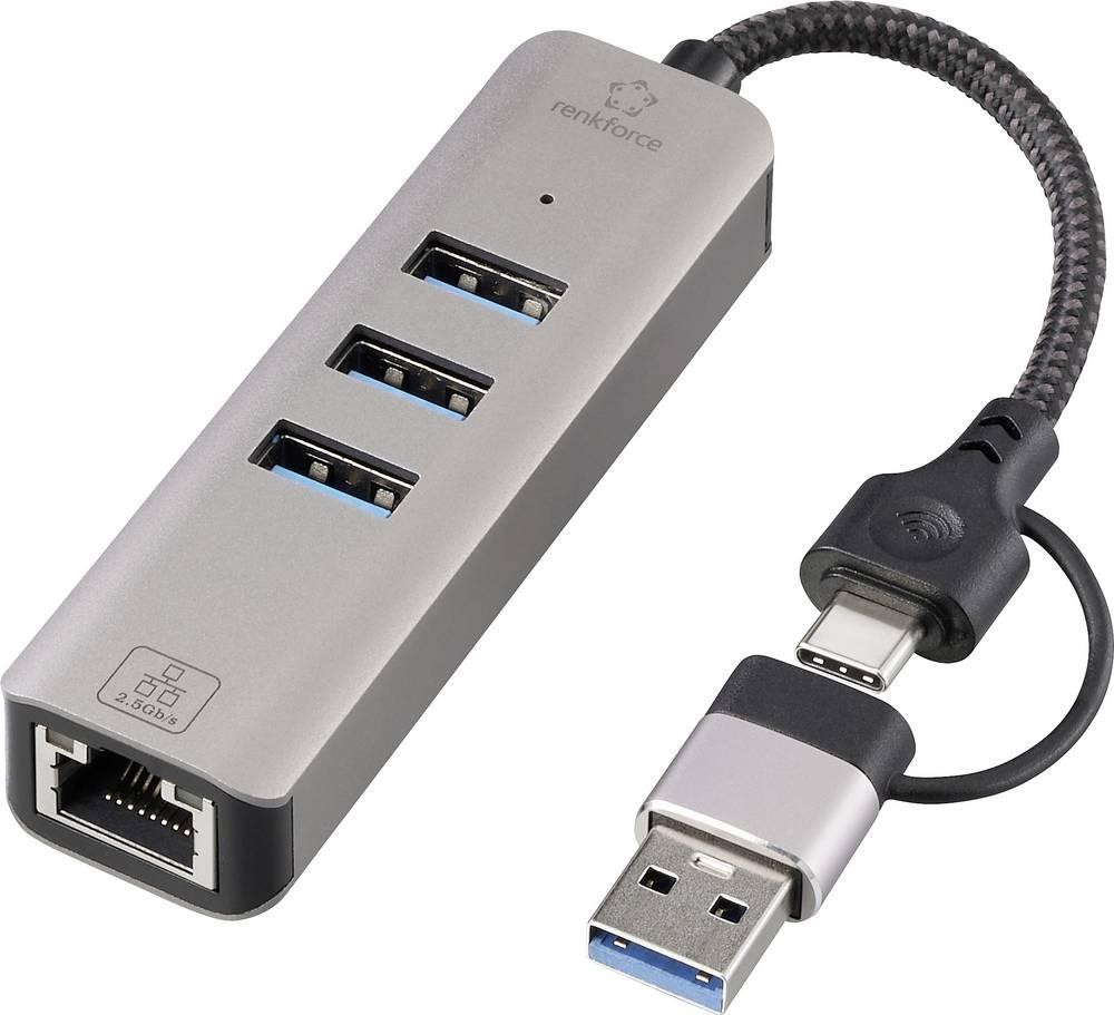 Renkforce RF-6856046 USB-Hub 3 Port USB-A, RJ45 USB 3.2 Gen1 5 GBit/s