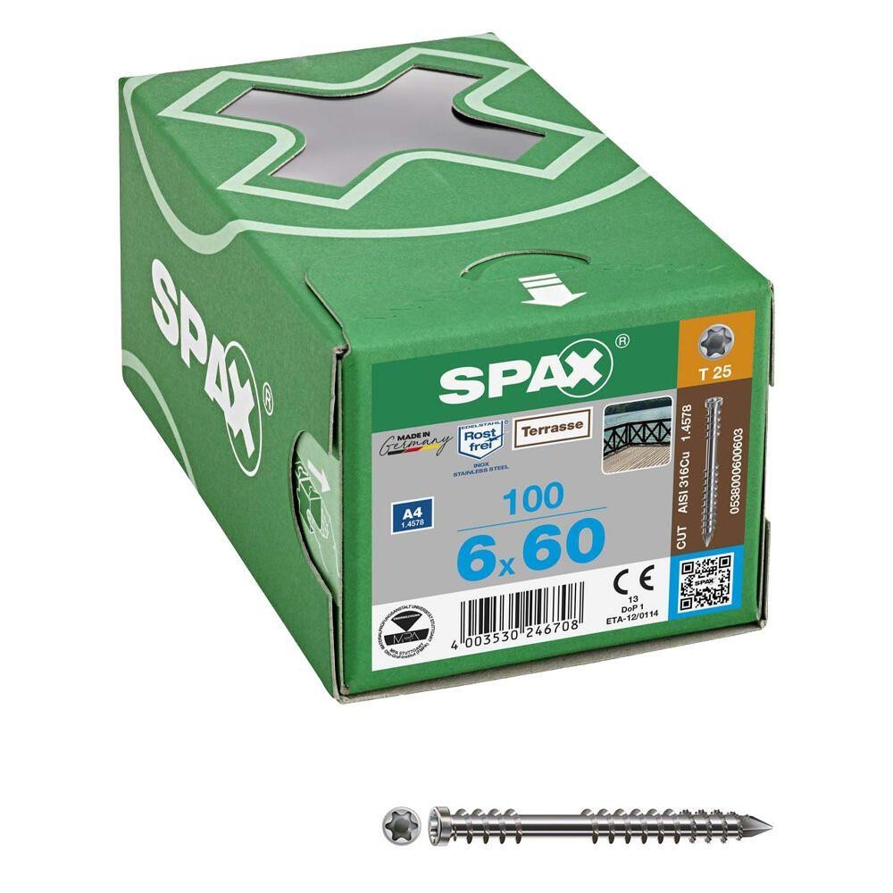 SPAX Terrassenschrauben T25 A4 6x60 100 St.
