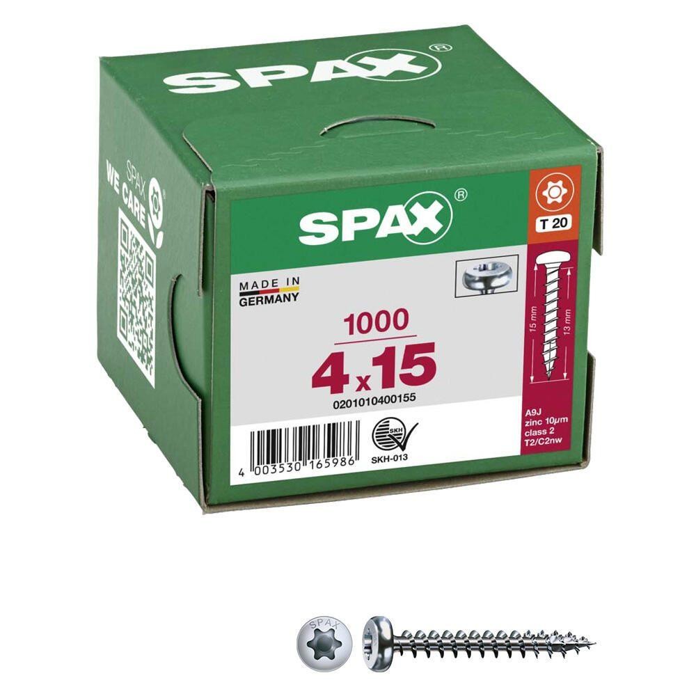 SPAX 0201010400155 Halbrundschrauben 4mm 15mm T-STAR plus Stahl