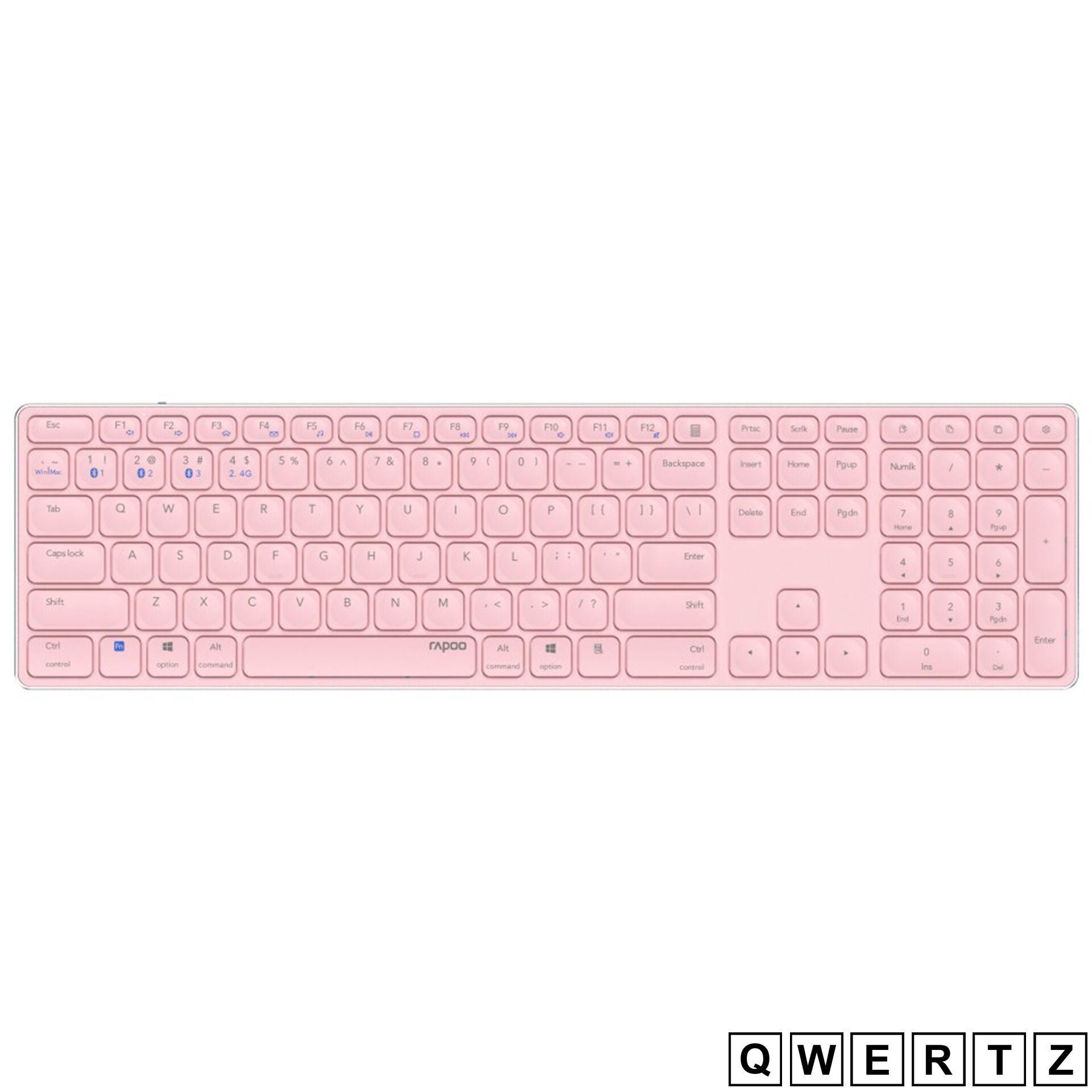 Rapoo E9800M, Tastatur Pink Kabellos, Multimode