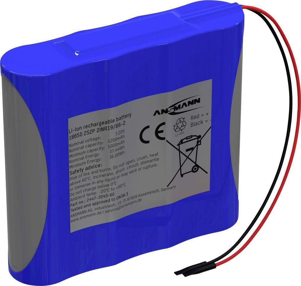 Ansmann 2S2P Akkupack 4x 18650 cable Li-Ion 7.2V 5200mAh Akkupack 4x