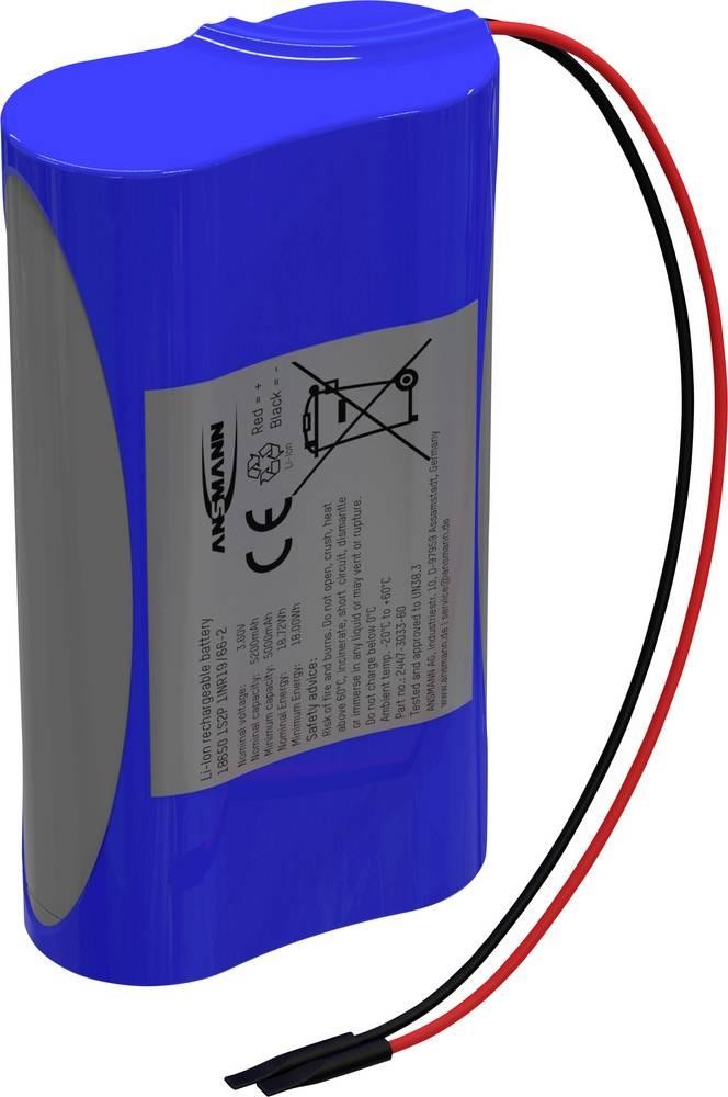 Ansmann 1S2P Akkupack 2x 18650 Kabel Li-Ion 3.6V 5200mAh Akkupack 2x