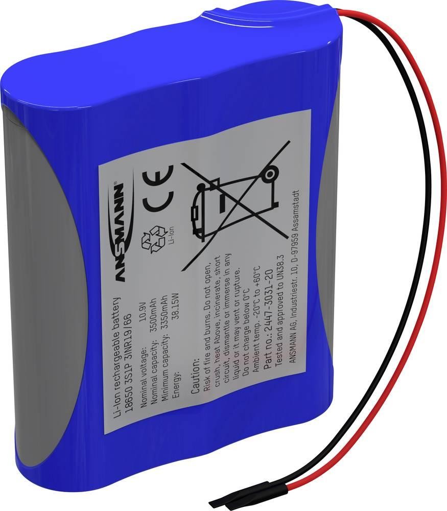 Ansmann 3S1P Akkupack 3x 18650 cable Li-Ion 10.8V 3500 mAh