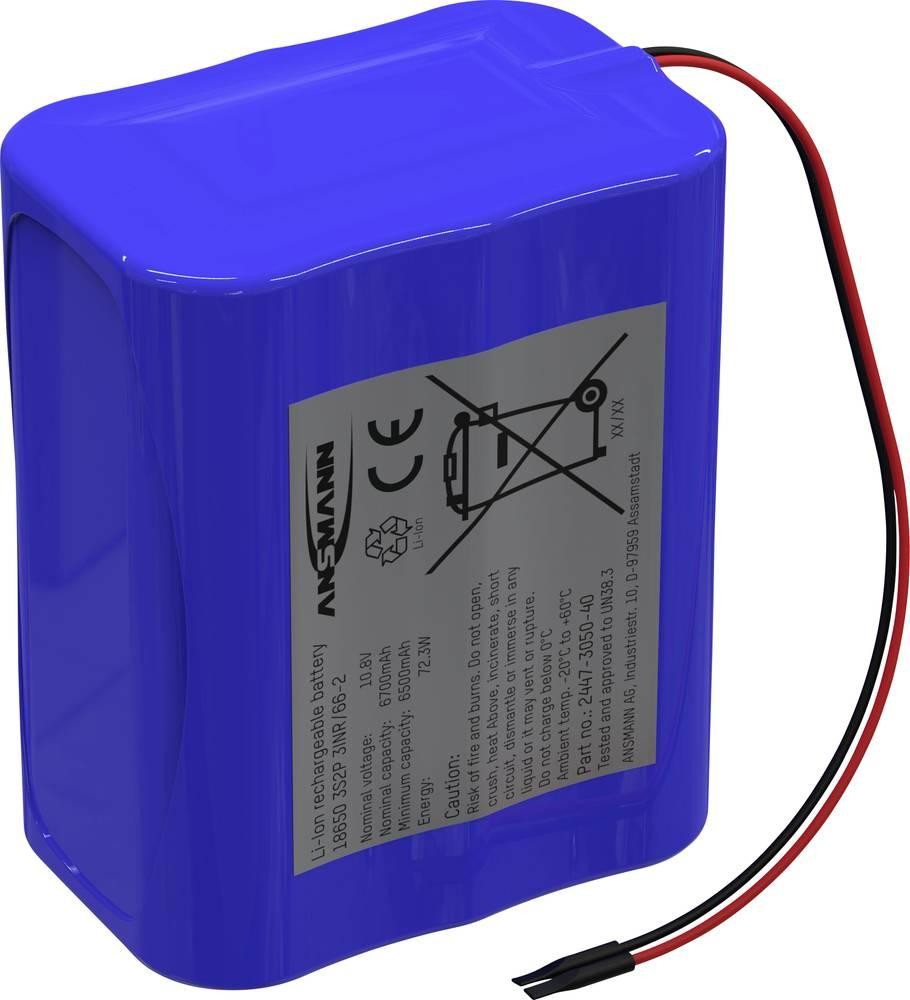 Ansmann 3S2P Akkupack 8x 18650 cable Li-Ion 10.8V 5100 mAh
