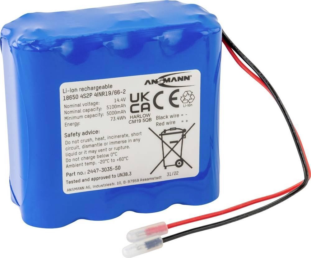 Ansmann 4S2P Akkupack 8x 18650 cable Li-Ion 14.4V 5100 mAh