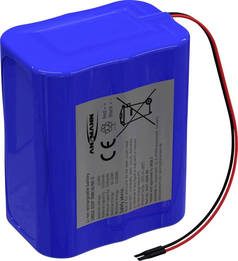 Ansmann 3S2P Akkupack 6x 18650 Kabel Li-Ion 10.8V 5200mAh Akkupack 6x