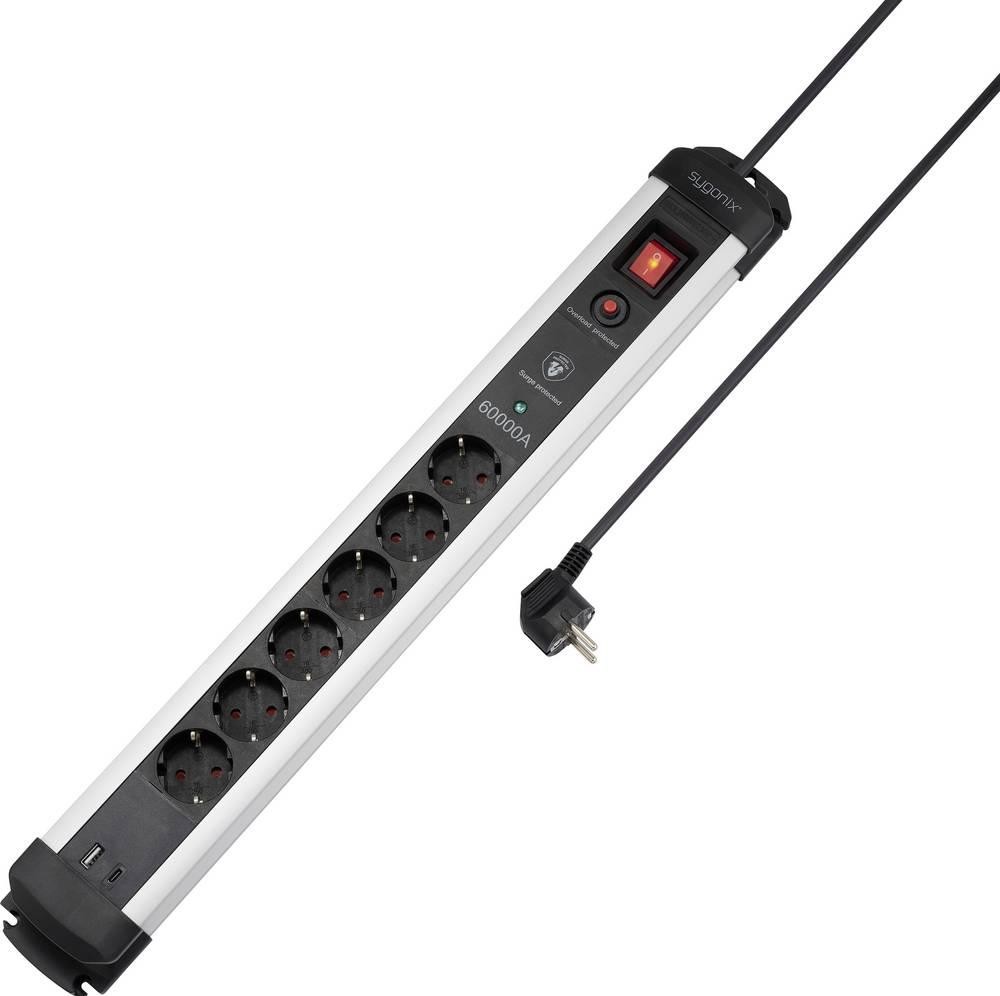 Sygonix SY-6805674 parafoudre-multiprise 6fach noir, argent