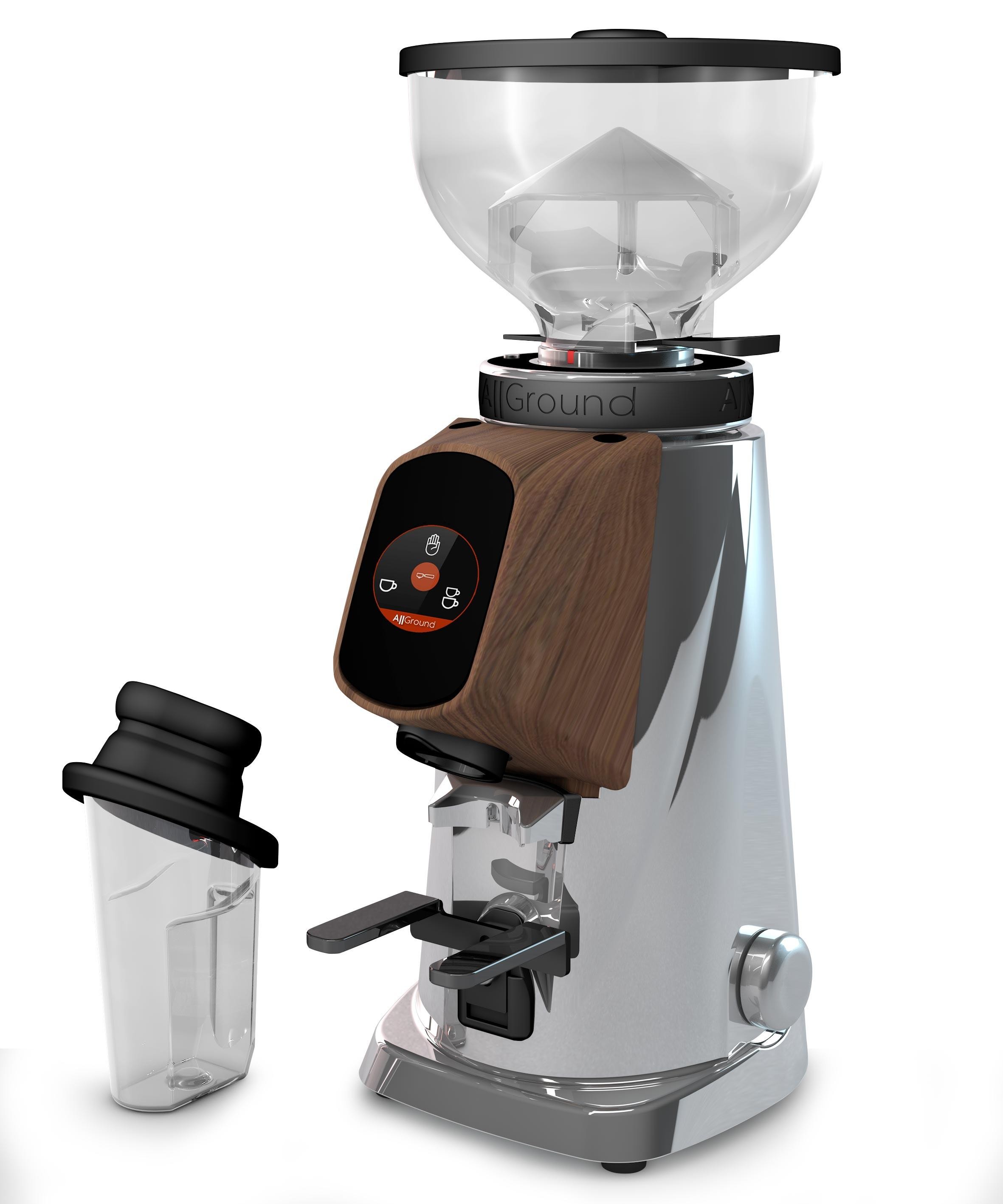 Fiorenzato AllGround coffee mill Chrom Matt Eichenholz 230V EU Dark-T