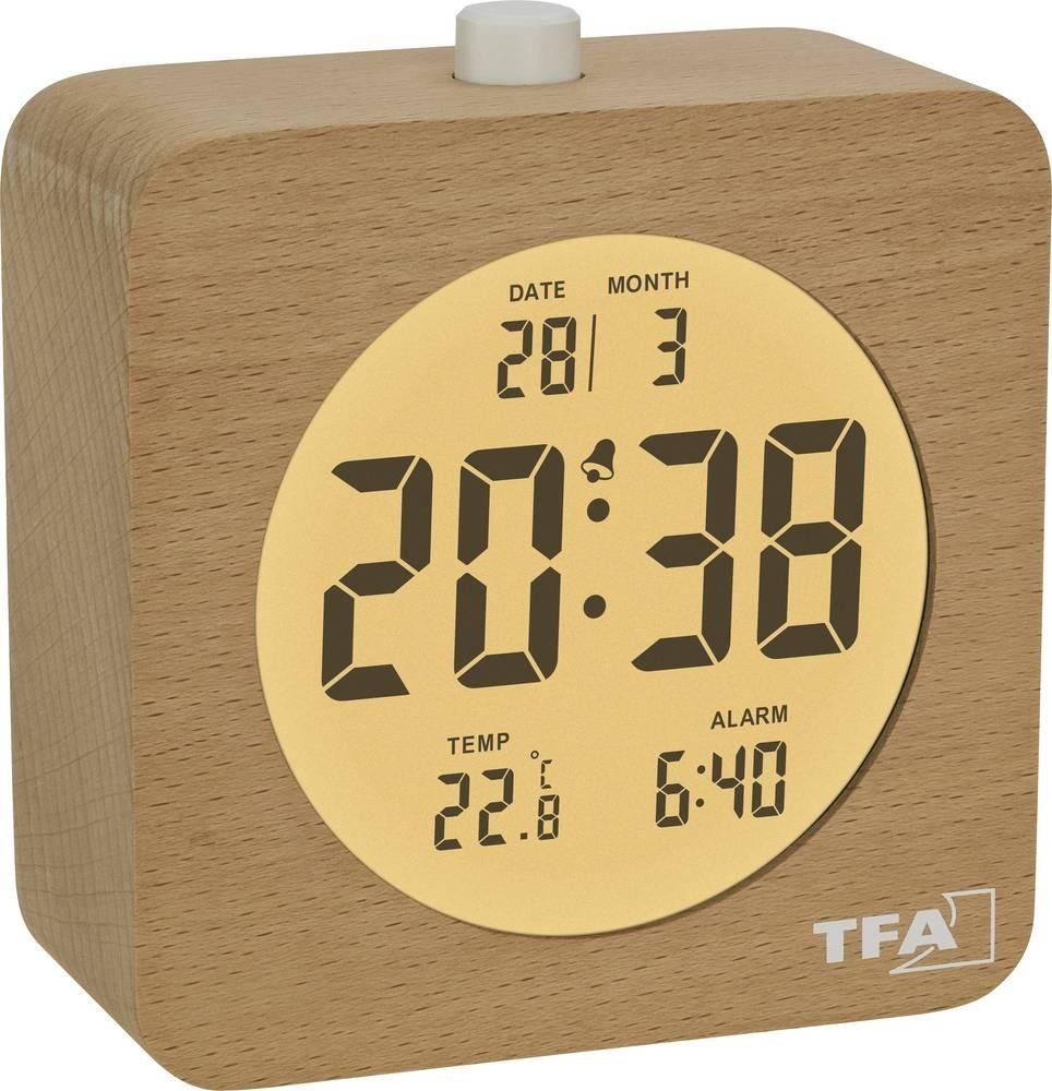 TFA Dostmann 60.2049.05 Quarz alarm clock brown, Buche Alarmzeiten 1