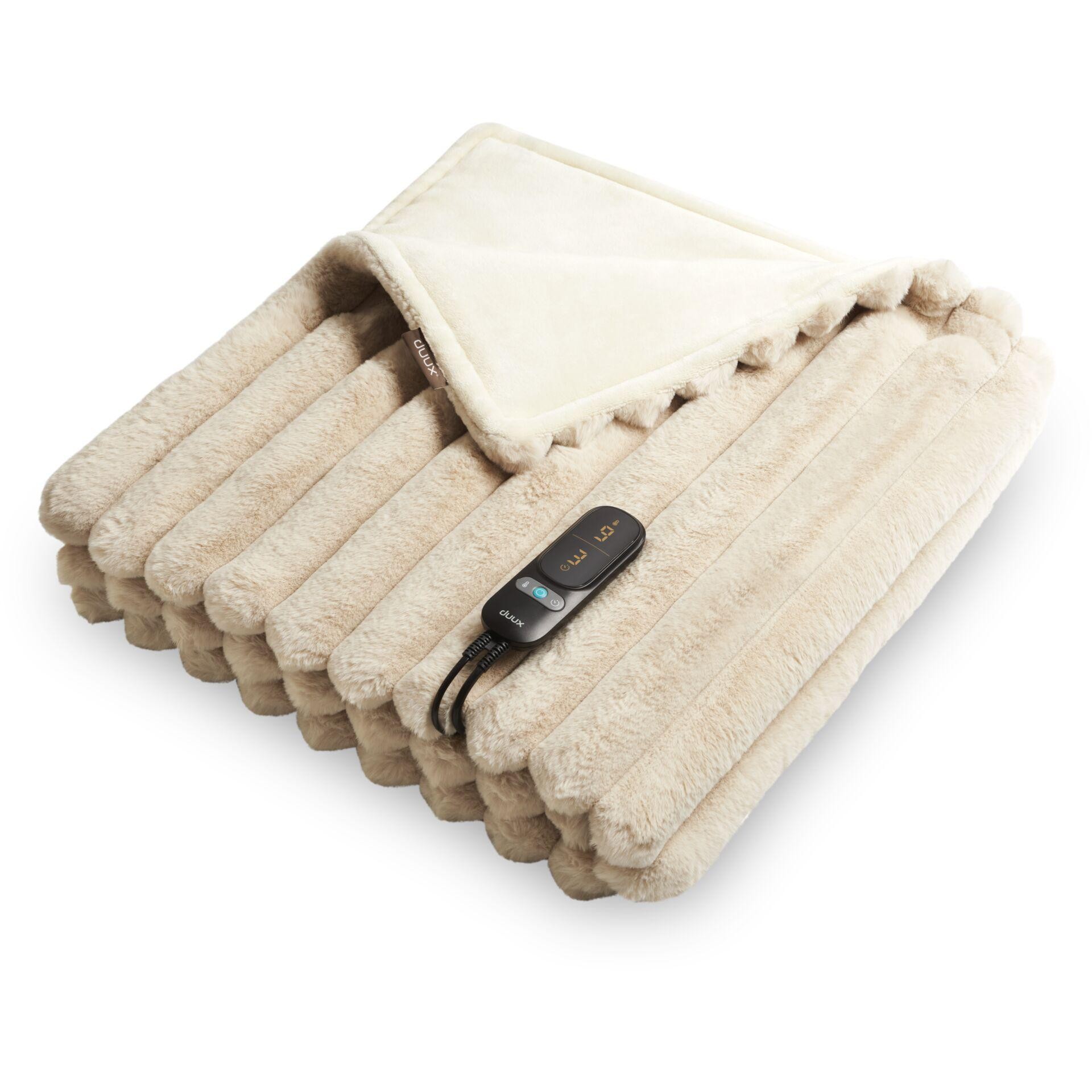 Duux Yentl Wärmedecke Striped Rabbit Faux Fur Beige (200x200)