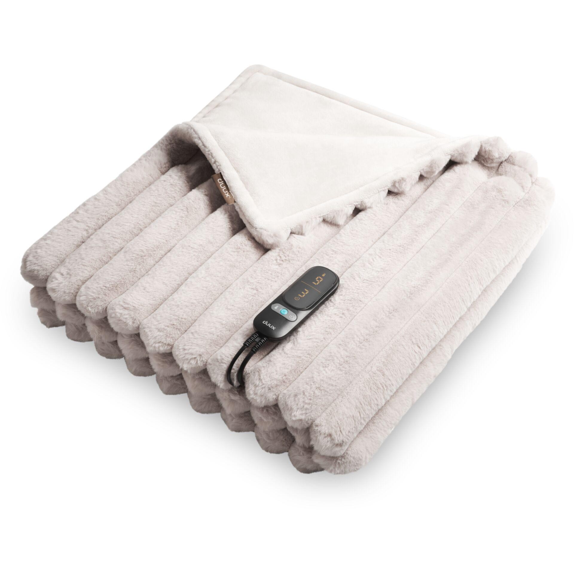 Duux Yentl Wärmedecke Striped Rabbit Faux Fur gris (200x200)