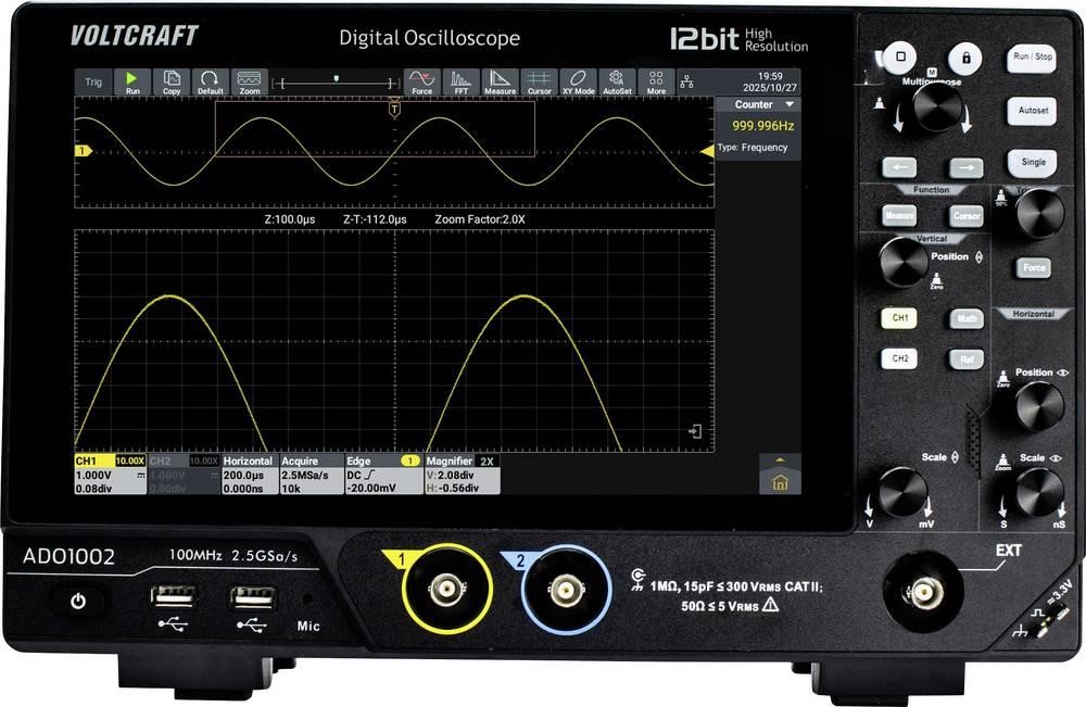 VOLTCRAFT ADO-1002 Digital-Oszilloskop 100MHz 2.5 GSa/s 250 Mpts 12