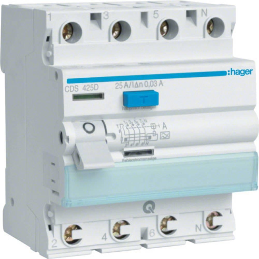 Hager CDA425D CDA425D Fehlerstrom-Schutzschalter 4polig 25A 0.03A