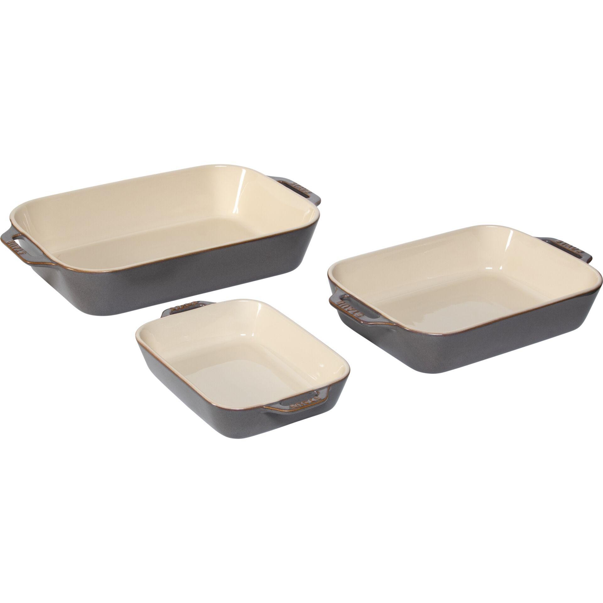 Staub Ofenformenset 3-tlg. Keramik, rechteckig,Antik-Grau