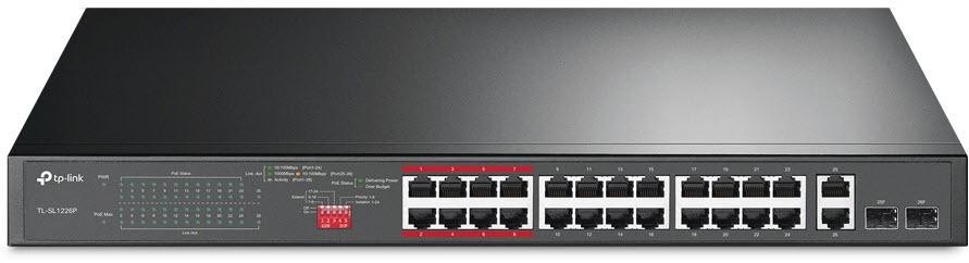 TP-Link 24-Port 10/100Mbps + 2-Port Gigabit Unmanaged PoE+ Switch -