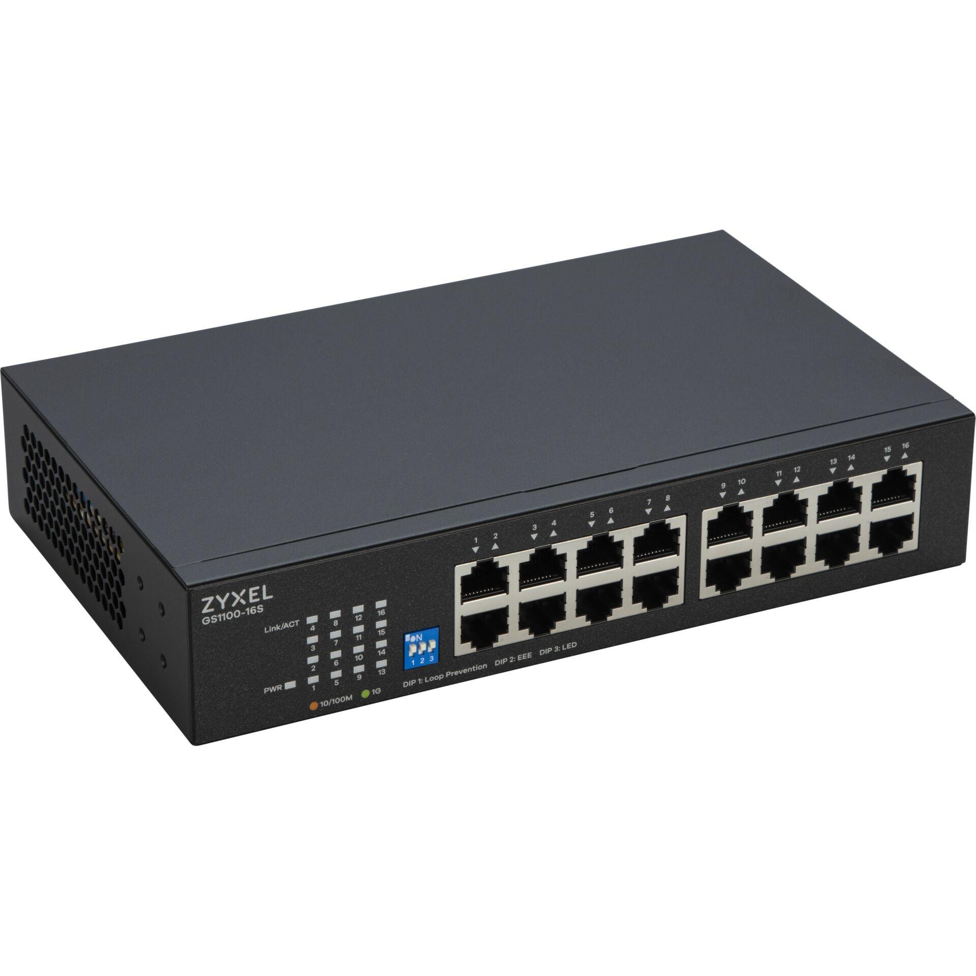 ZyXEL GS1100-16S 16-Port Gigabit Unman. Switch m. DIP Selektor