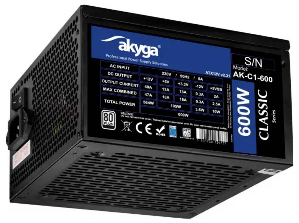 Akyga AK-C1-600 power supply unit 600 W 24-pin ATX ATX Black - Akyga