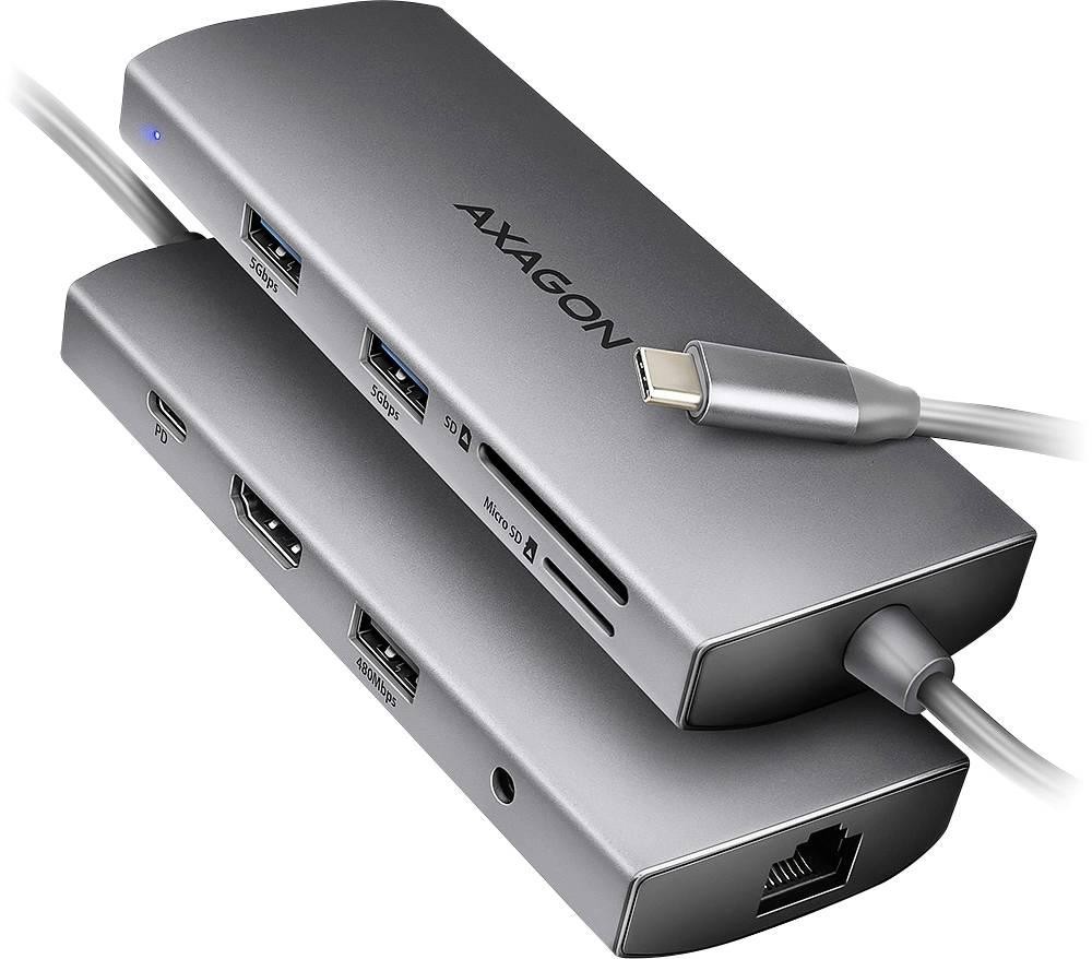Axagon HMC-8HLSA, USB 5Gbps hub, 3x USB-A, HDMI 4k/60Hz, RJ-45, SD/