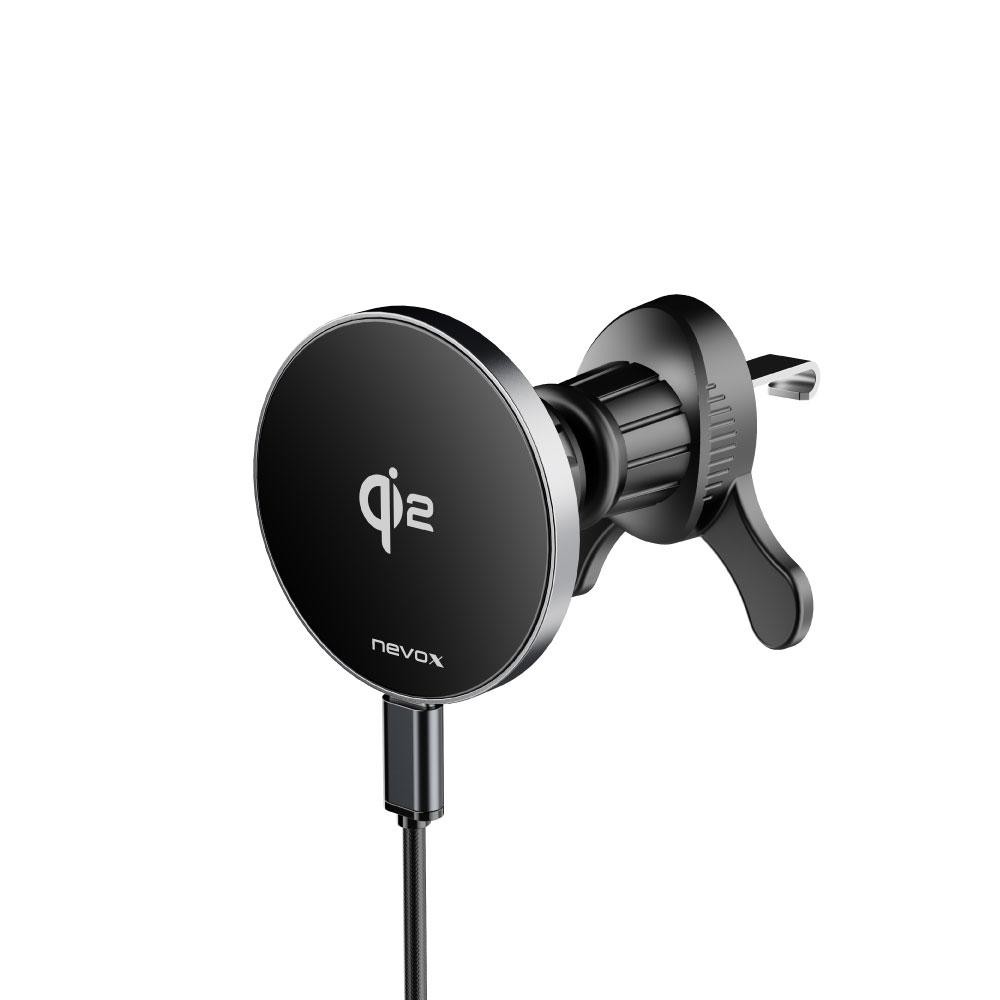 Nevox Wireless QI2 Fast CAR Charger, 15Watt, black-silver