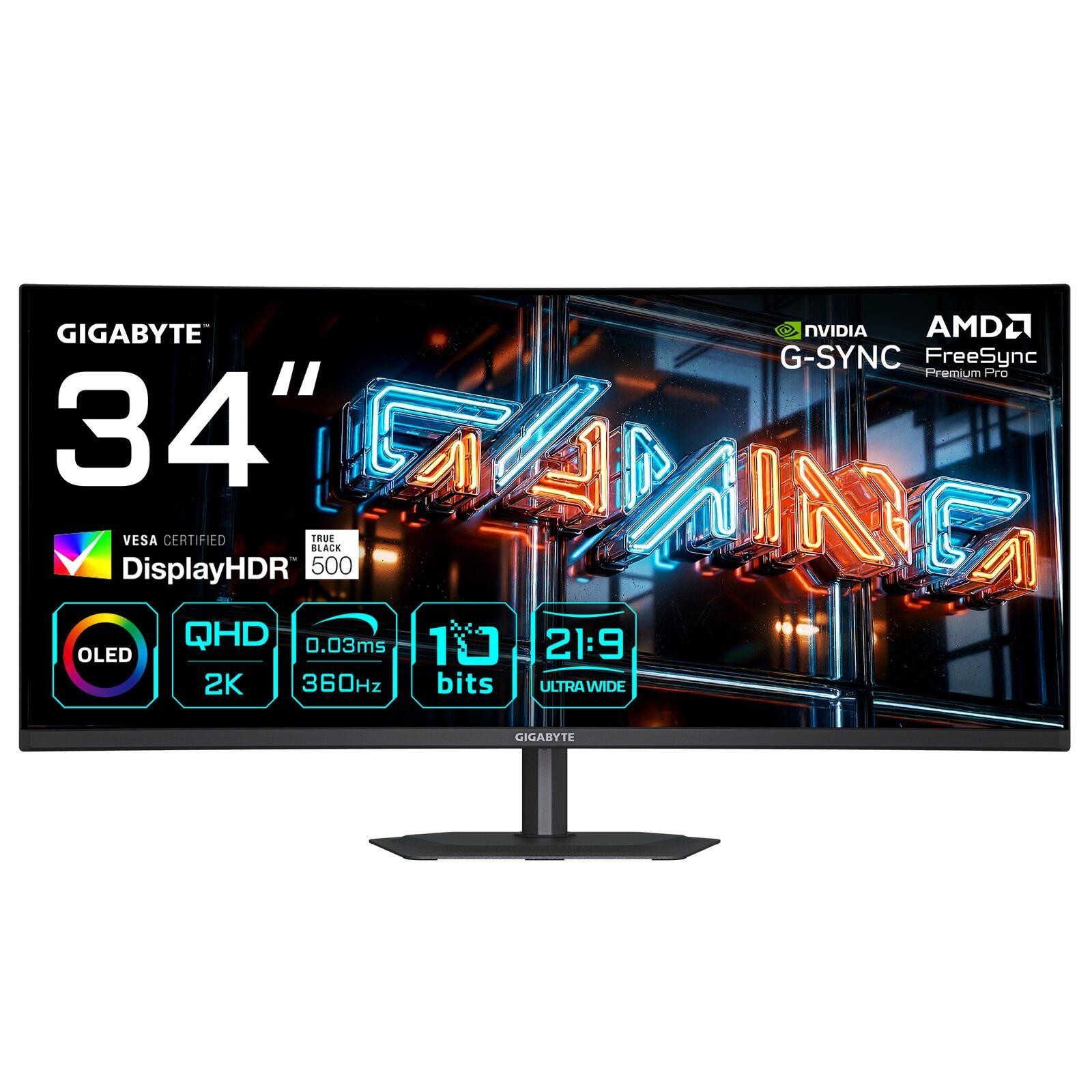 GIGABYTE MO34WQC36 34 WQHD Curved Gaming Monitor - 3440 x 1440,