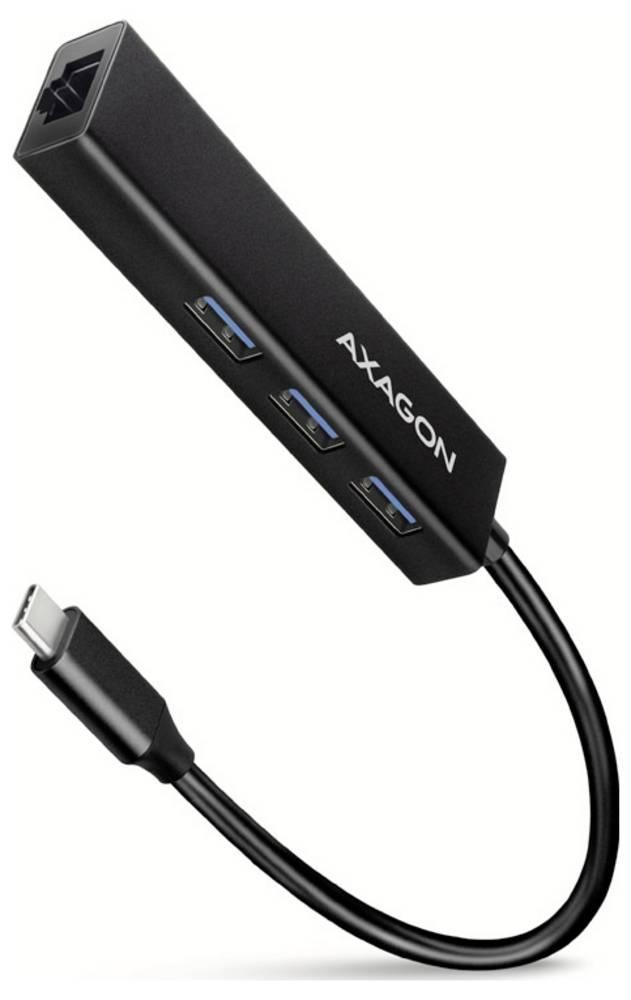 Axagon HMC-GL3A USB 3.2 Gen 1 hub w. 3x USB-A + GLAN, metal, 20cm USB-
