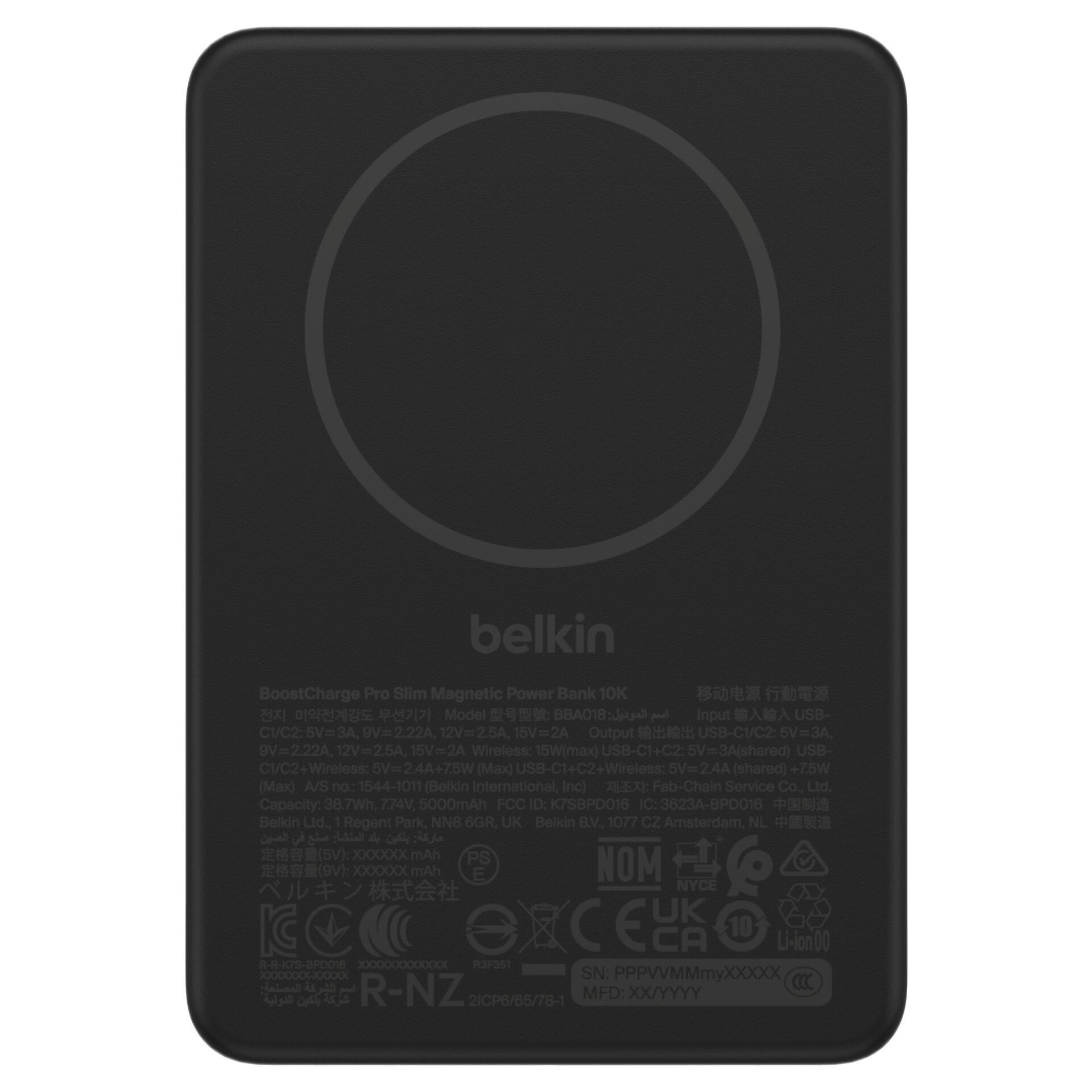 Belkin BoostCharge Slim Mag. Powerbank 10.000mAh Qi2 15W, blk