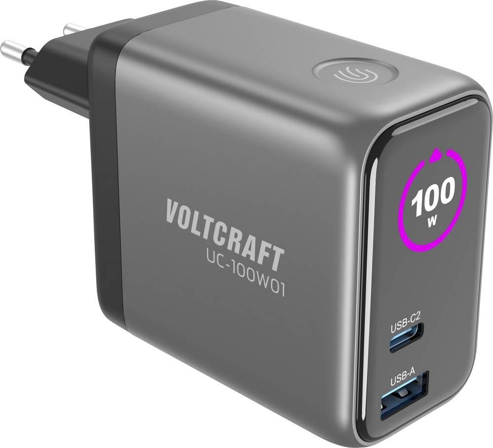VOLTCRAFT UC-100W01 USB charger 1x USB-A, 2x USB-C USB PD black GaN,