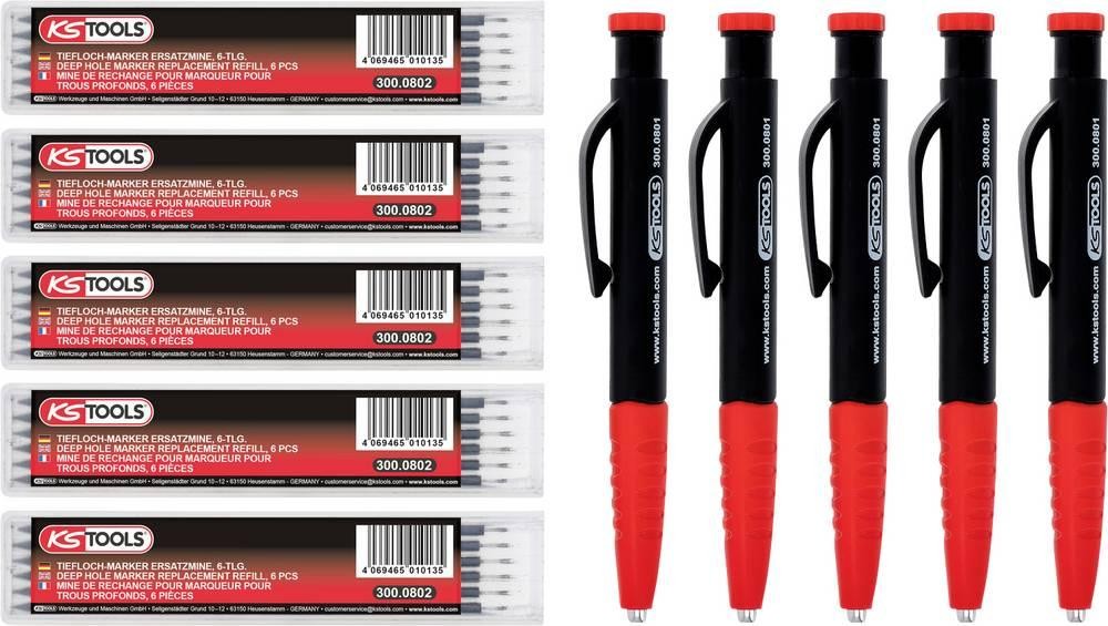 KS Tools 300.0800 Tieflochmarker Schwarz/Rot 5St.