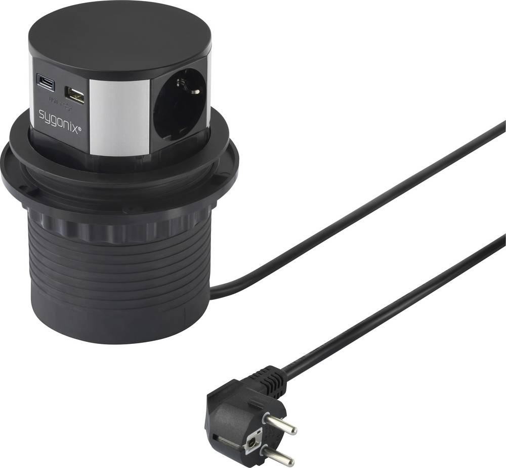 Sygonix SY-6887466 Steckdosenturm 3fach Schwarz, Silber Schutzkontakt