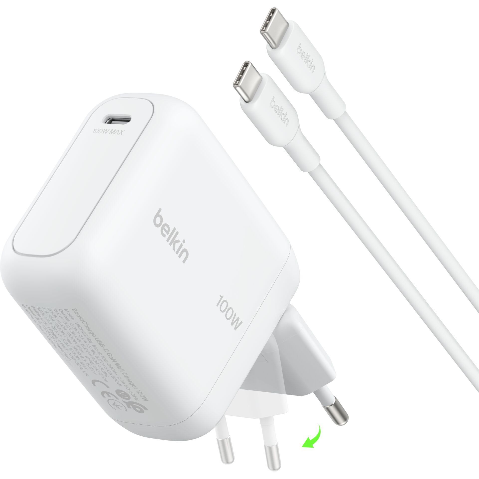 Belkin BoostCharge 100W USB-C GAN charger 1,5m Kabe, white