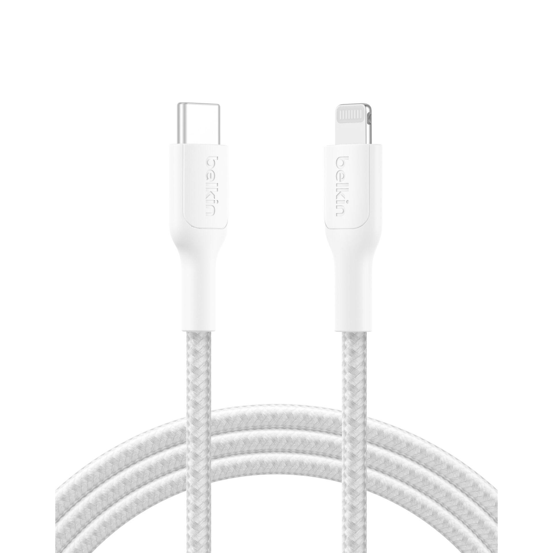 Belkin BoostCharge geflochtenes Lightning/USB-C cable 2m, white