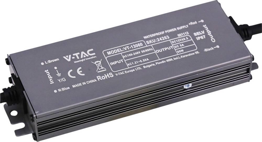 V-TAC VT-13060 LED-Trafo Konstantspannung 60W 5A 12 V/DC not dimmbar