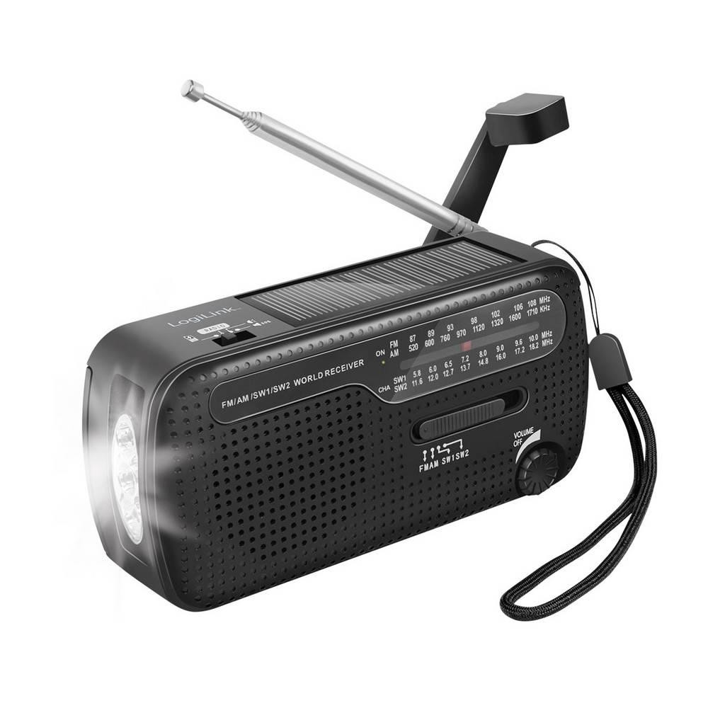 LogiLink SP0074 Notfallradio AM, FM Handkurbel, Solarpanel, Powerbank-