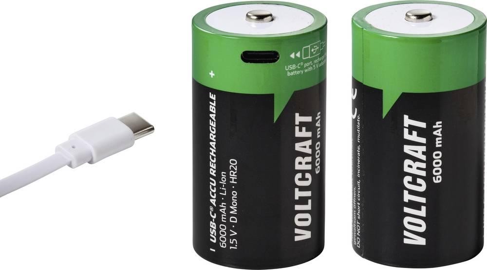 VOLTCRAFT Mono (D)-rechargeable battery Li-Ion 6000 mAh 1.5V 2 pc(s)