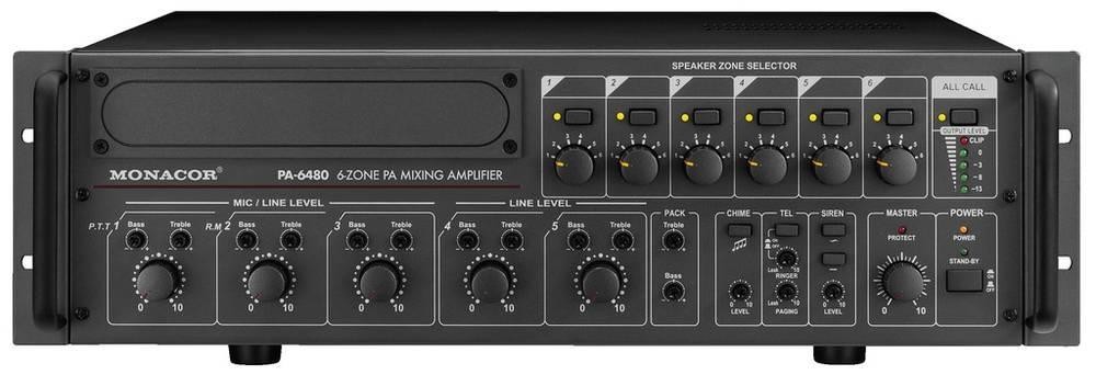 Monacor PA-6480 table de mixage audio 5 canaux 55 - 16000 Hz Noir -