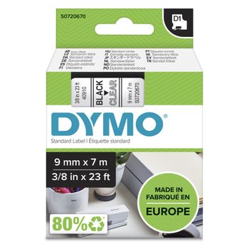 Image du produit “DYMO D1 - Standard Étiquettes - Noir sur transparent - 9mm x 7m ”