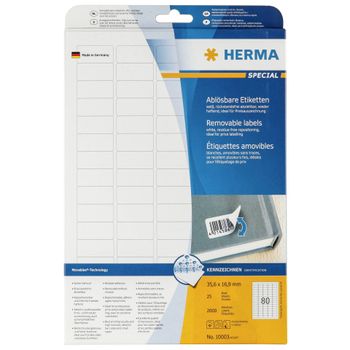 Product image of the product “HERMA Removable labels A4 35.6x16.9 mm white Movables/removable paper matt 2000 pcs. ”