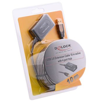 Artikelbild des Artikels “Delock USB 2.0 Verlängerungskabel 10 m aktiv mit 4 Port Hub “