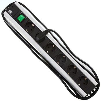 Product image of the product “Bachmann 300.003 power strip with Schalter 6fach Edelstahl-Optik Schutzkontakt 1 pc(s) ”