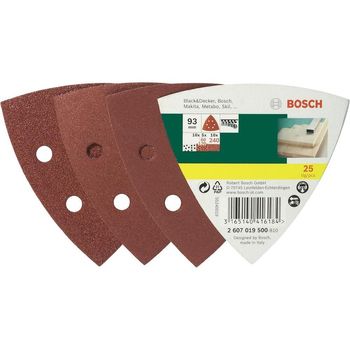 Artikelbild des Artikels “Bosch Accessories 2607019500 Deltaschleifpapier-Set mit Klett, gelocht Körnung (num) 60, 120, 240 Eckmaß 93mm 1 Set “