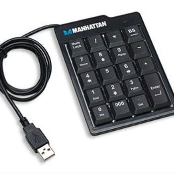 Product image of the product “Manhattan Numeric Keypad, Wired, USB-A, 18 Full Size Keys, Black, Membrane Key Switches, Windows and Mac, Three Year Warranty, Blister ”