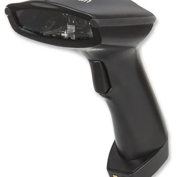 Product image of the product “Manhattan Wireless Linear Handheld CCD Barcode Scanner, Bluetooth, 500mm Scan Depth, up to 80m effective range (line of sight), Max Ambient Light 100,000 lux (sunlight), EU/US/UK/AU interchangeable plug, Black, Three Year Warranty ”