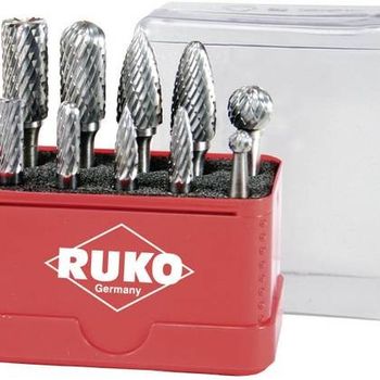 Product image of the product “RUKO 116002 Tungsten Carbide Totary Burr Set in Mini-Box, Bright Finish, 10 Pieces ”