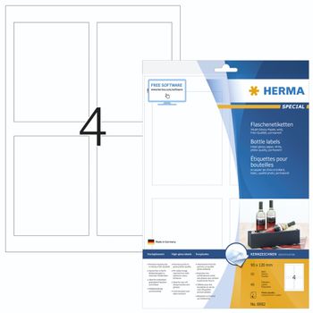 Product image of the product “HERMA Bottle labels A4 Inkjet 90x120 mm white paper glossy 40 pcs. ”