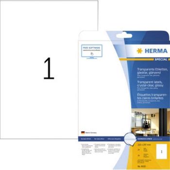 Product image of the product “HERMA Labels transparent crystal-clear A4 210x297 mm transparent clear film glossy 25 pcs. ”
