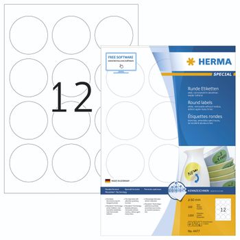 Product image of the product “HERMA Removable labels A4 Ø 60 mm round white Movables/removable paper matt 1200 pcs. ”
